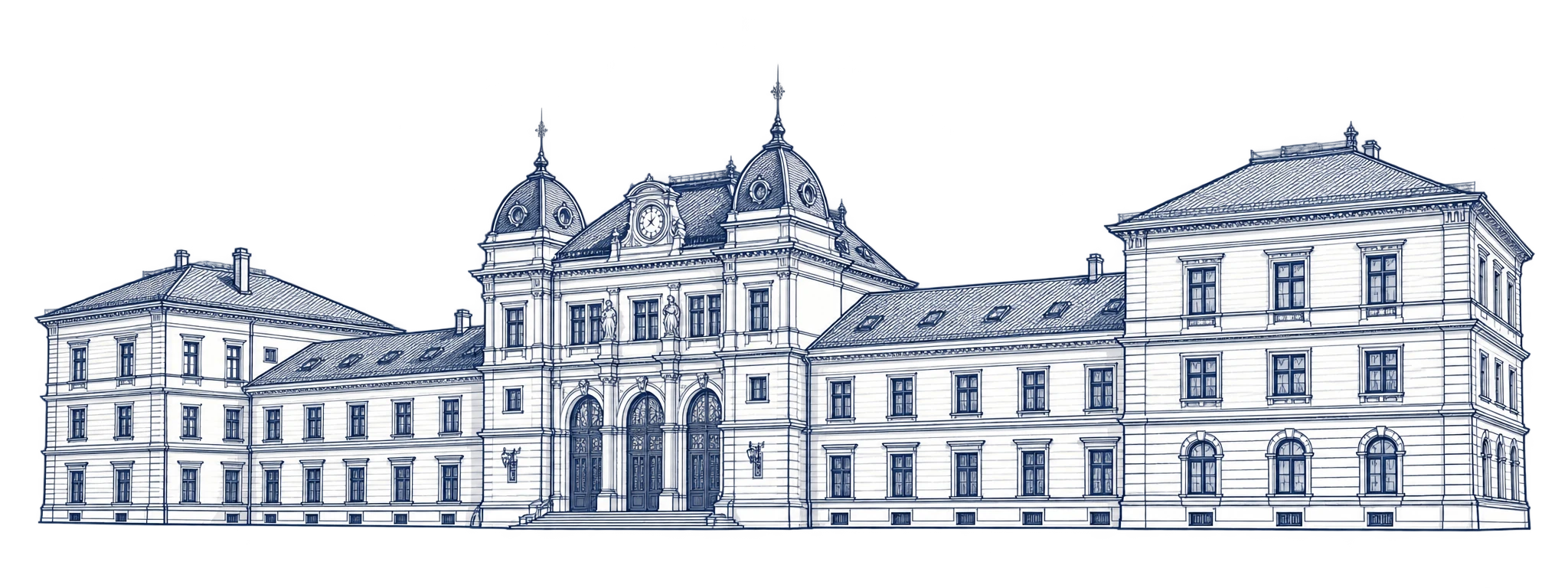 Feine dunkelblaue Architekturzeichnung des Bahnhofs Altenburg