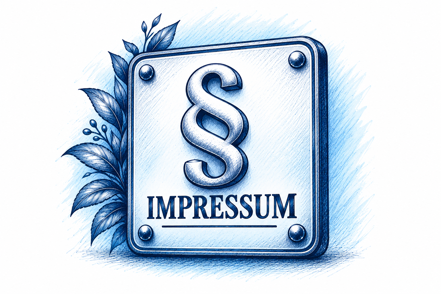 Blau schraffiertes Impressum-Schild mit Paragraphenzeichen